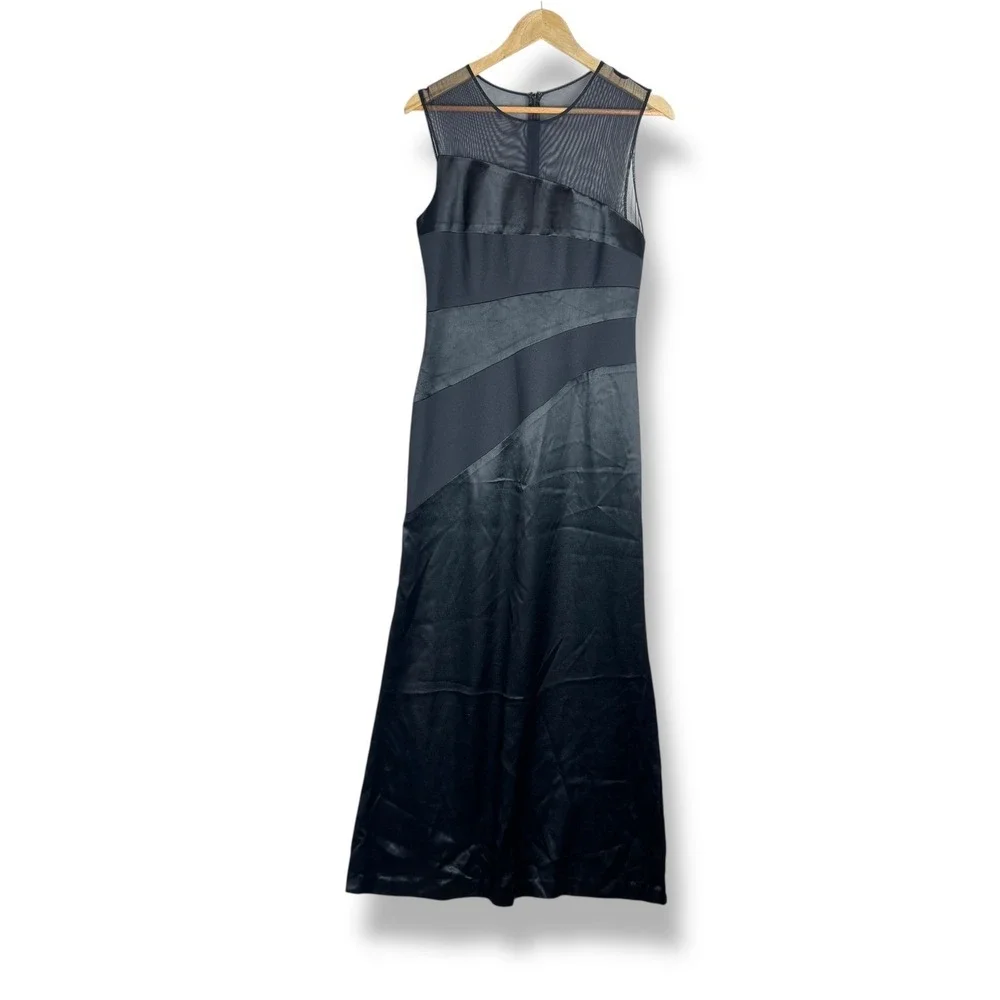 Vintage Y2K Black Formal Cocktail Maxi Dress Womens Size 8 USA Made Gala Satin